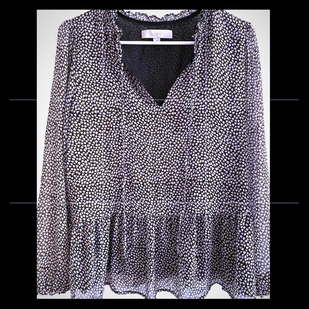 LOFT chiffon peplum long sleeve boho top